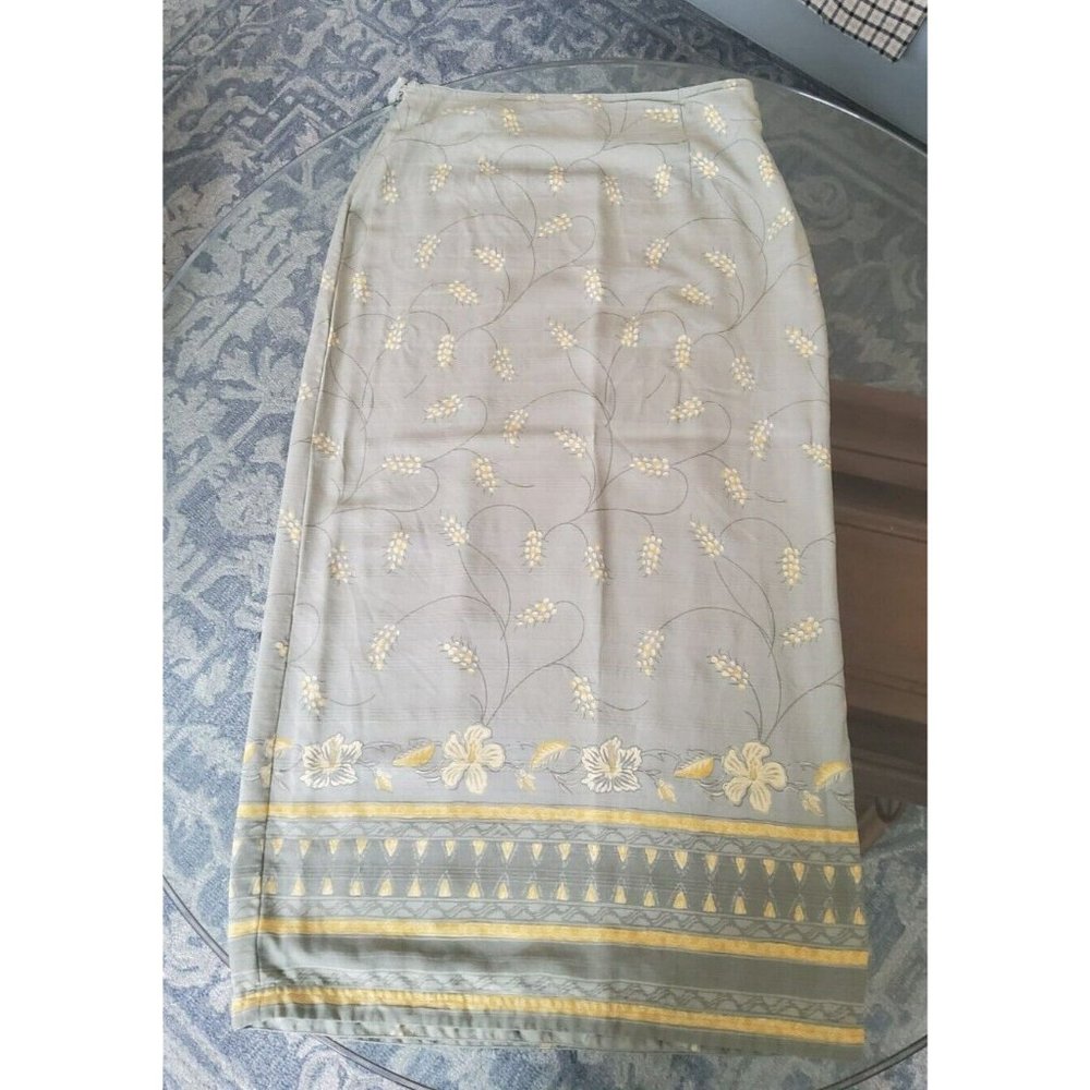 Size 14 M/L Y2K 100% Silk Tommy Bahama Green Floral Maxi Skirt Hawaiian Print